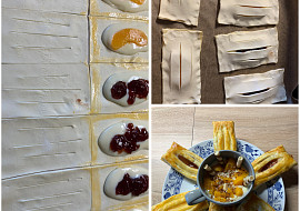 Listové mřížky s pudinkem a ovocem