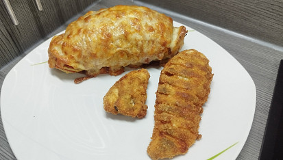 Plněné pečené brambory s kuřecím řízkem