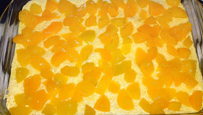 Bramborová bublanina s kompotovanými broskvemi