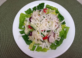 Salát z bílé ředkve s okurkou a ředkvičkami tří barev