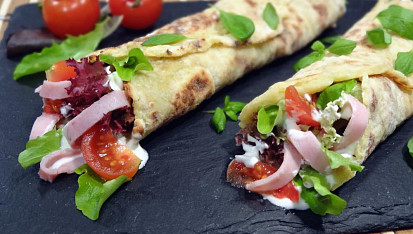 Bramborové tortilly se šunkou a zeleninou