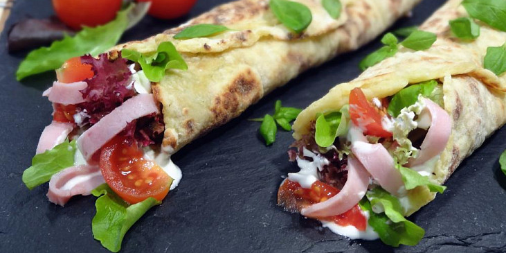 Bramborové tortilly se šunkou a zeleninou