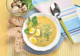 Pórkový krém s křepelčími vejci