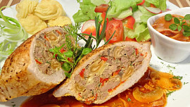 Plněné vepřové kotlety s játry a žampiony