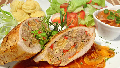 Plněné vepřové kotlety s játry a žampiony