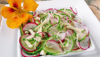 Ředkvičkovo-okurkový salát se sýrem