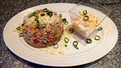 Kroupoto s masem a zeleninou