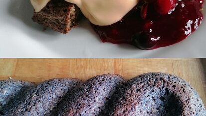 Zdravý kakaový dortík s pudinkem a tvarohem
