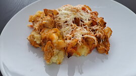 Zapečené kuřecí soté na bramborové kaši