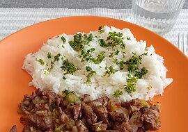Krůtí játra na cibulce s basmati rýží