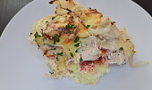 Gnocchi s kuřecím masem  zapečené s hořčičnou smetanou