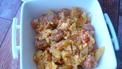 Lečo,  ukradený recept, S přidaným párkem.