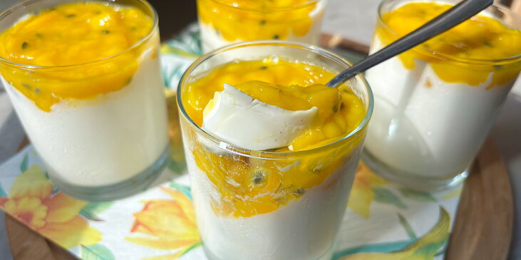 Jogurtová panna cotta s mangem a maracujou
