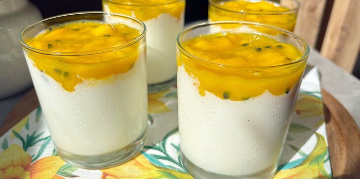 Jogurtová panna cotta s mangem a maracujou