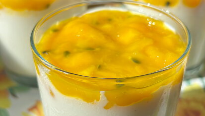 Jogurtová panna cotta s mangem a maracujou