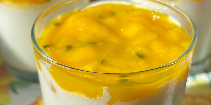 Jogurtová panna cotta s mangem a maracujou