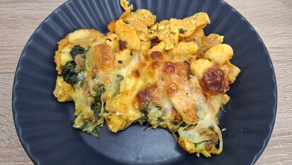 Zapečené gnocchi s kuřecím masem a špenátem