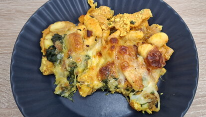 Zapečené gnocchi s kuřecím masem a špenátem